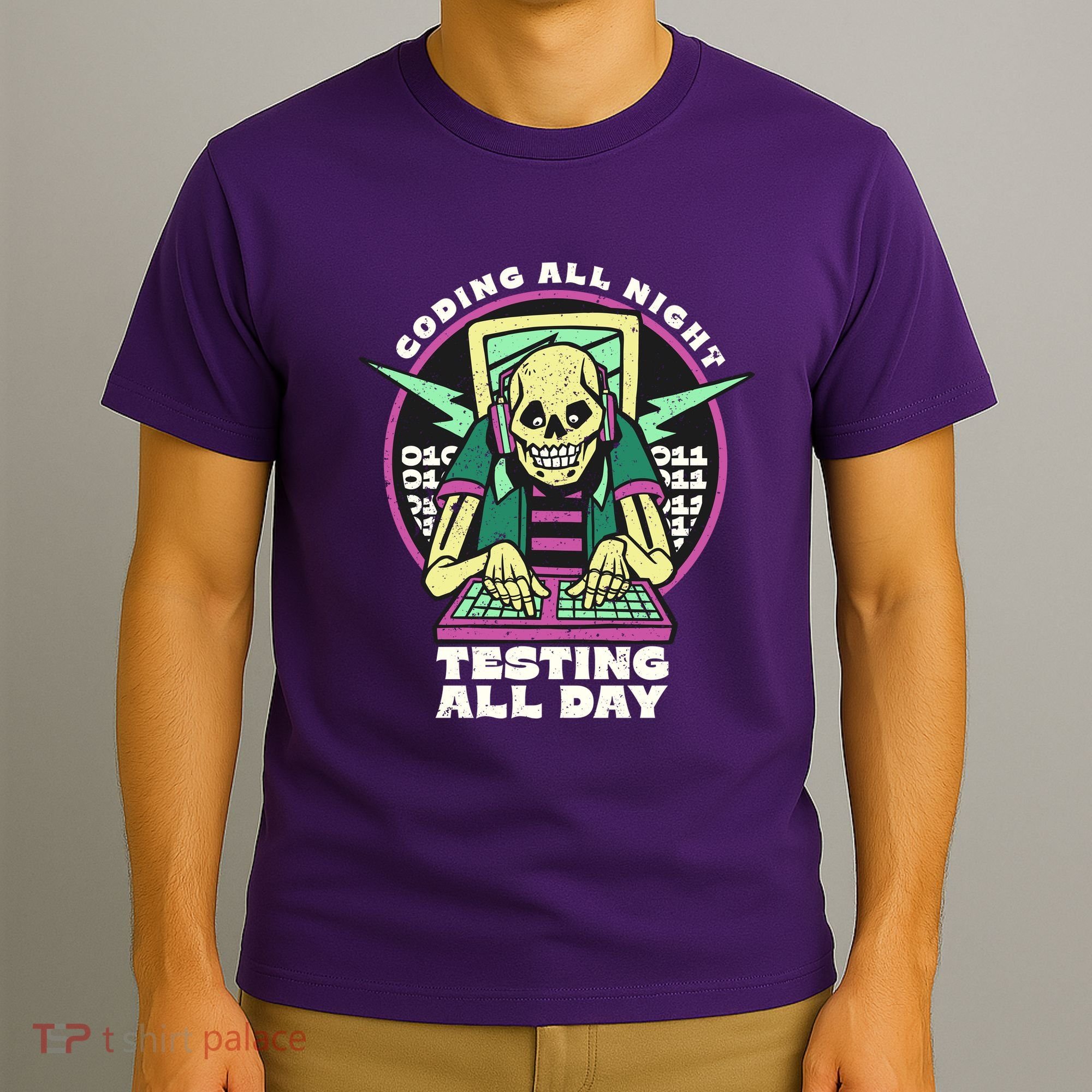 Coding All Night Testing All Day Skeleton T-Shirt
