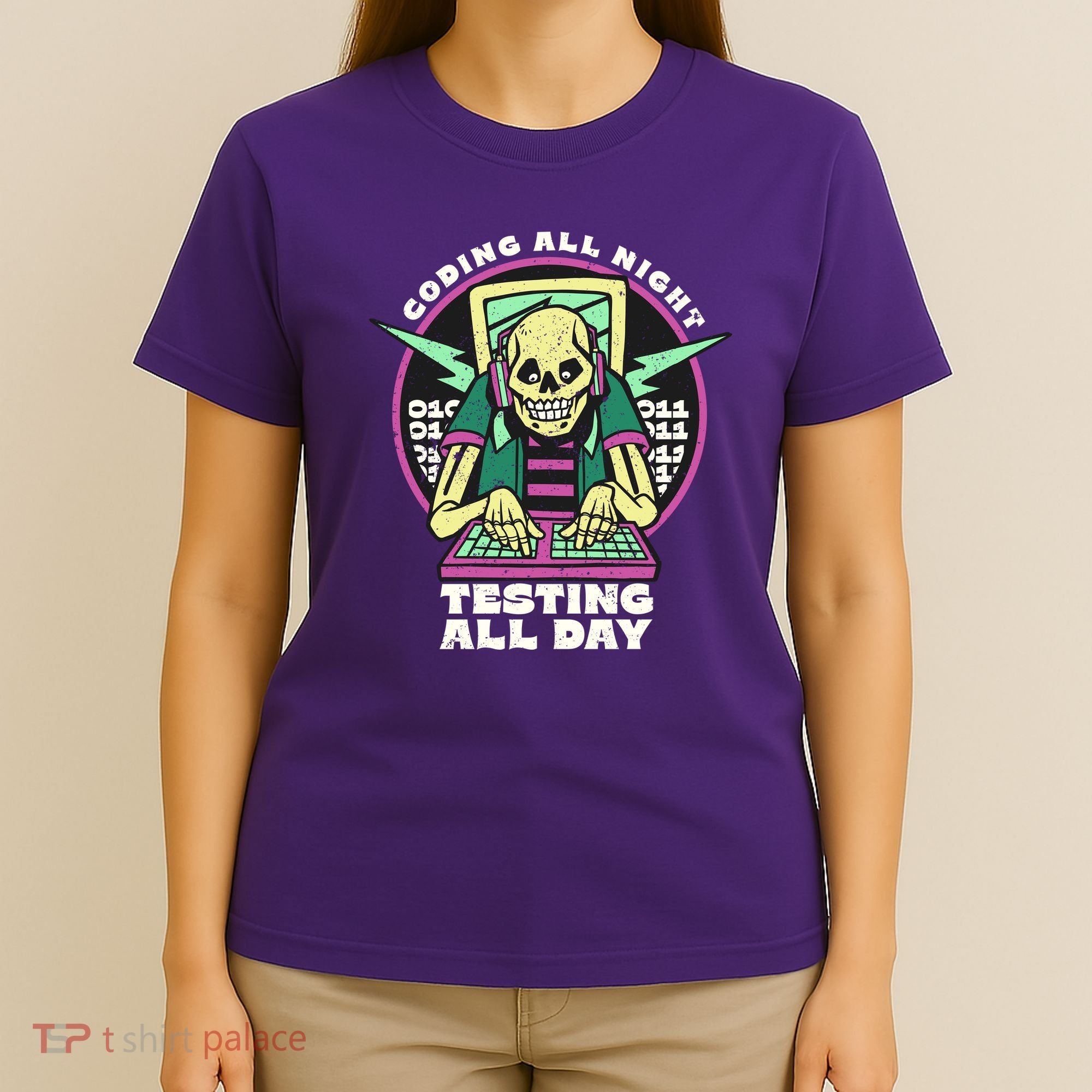 Coding All Night Testing All Day Skeleton T-Shirt