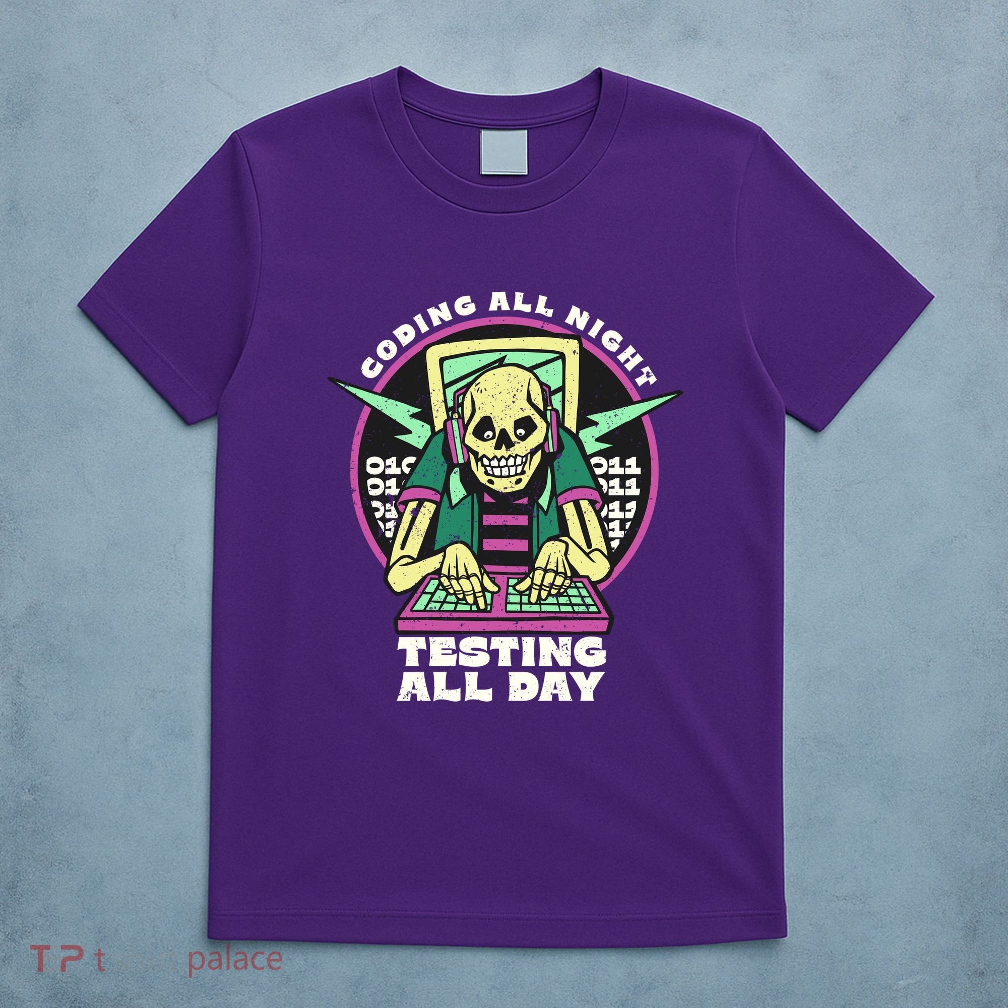 Coding All Night Testing All Day Skeleton T-Shirt