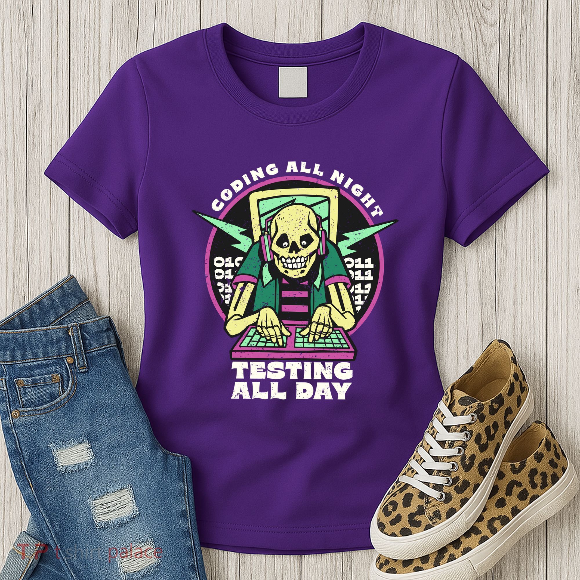 Coding All Night Testing All Day Skeleton Women's T-Shirt