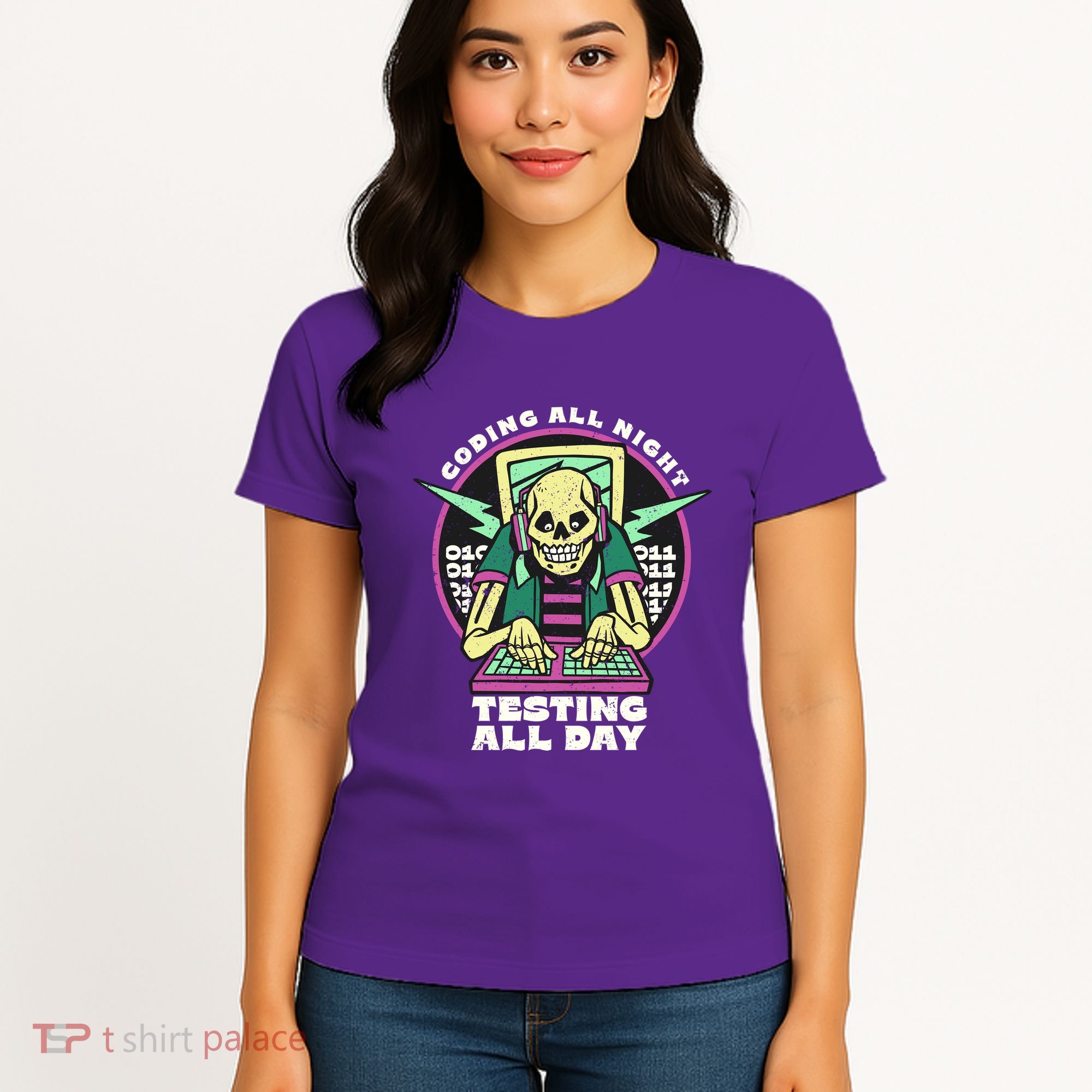 Coding All Night Testing All Day Skeleton Women's T-Shirt
