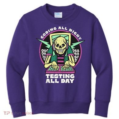 Coding All Night Testing All Day Skeleton Kids Sweatshirt