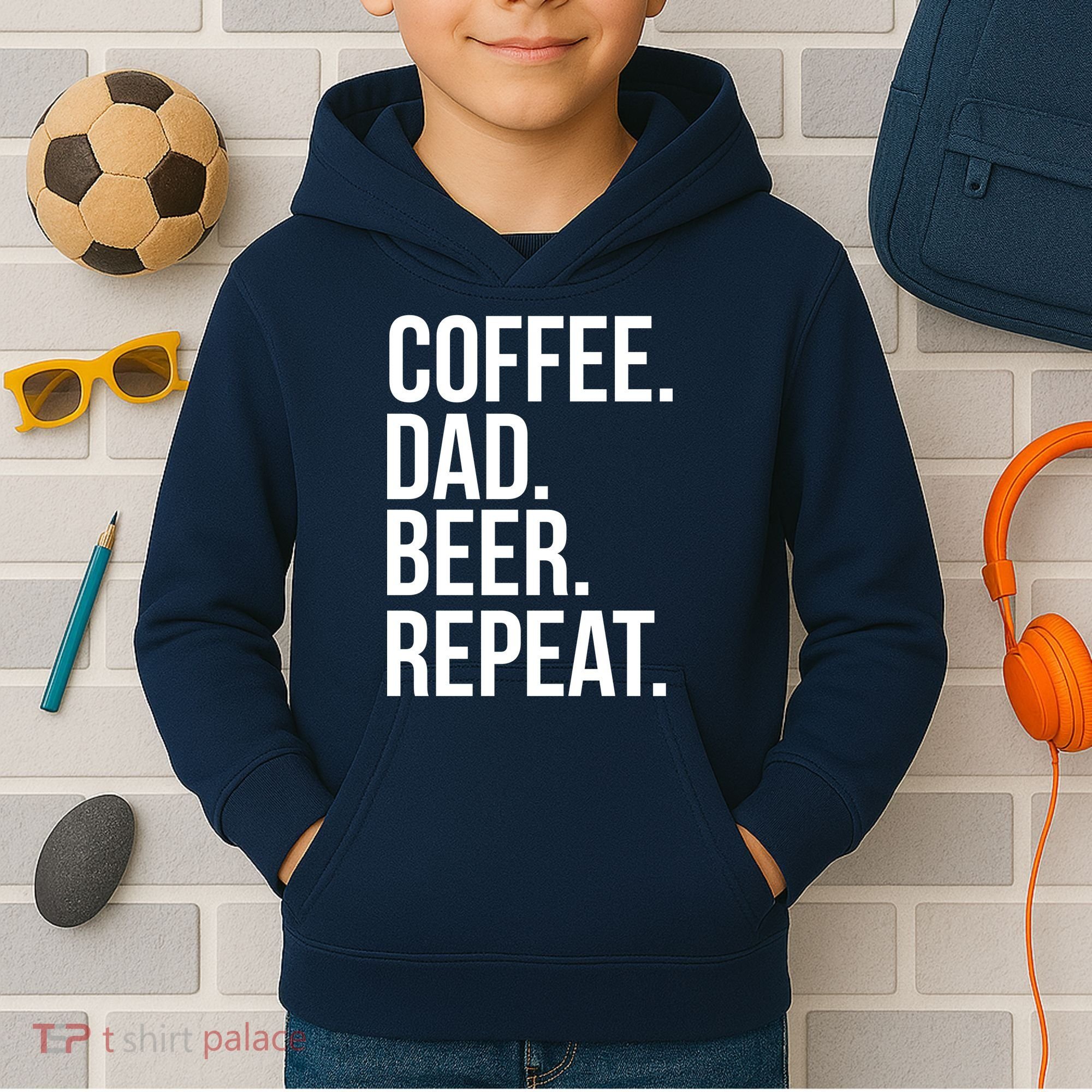 Coffee. Dad. Beer. Repeat. Funny Kids Hoodie