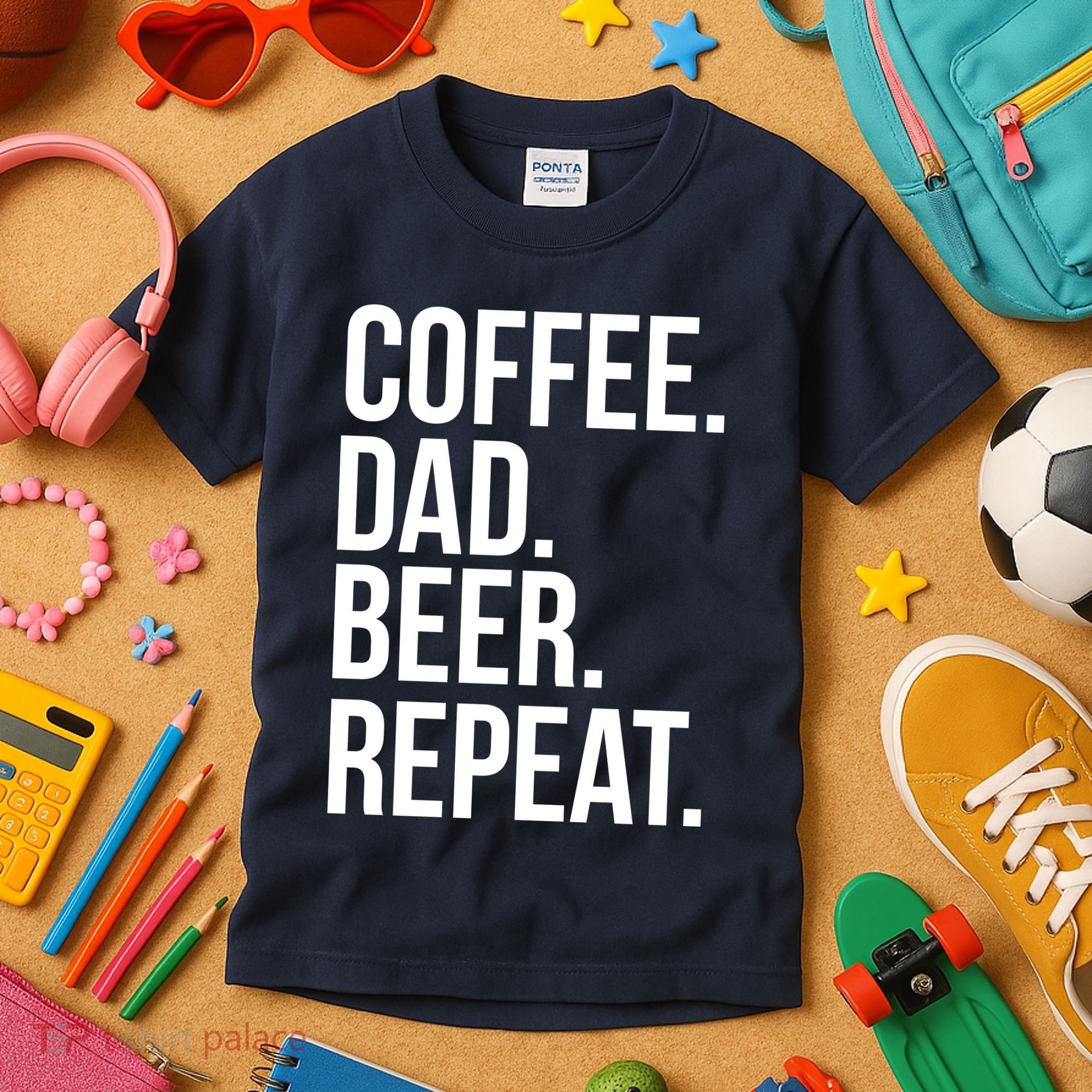 Coffee. Dad. Beer. Repeat. Funny Kids T-Shirt