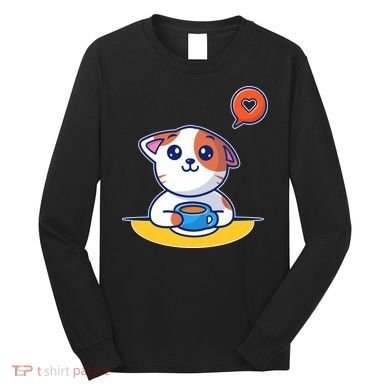 Coffee Cat Hollow Heart Long Sleeve Shirt