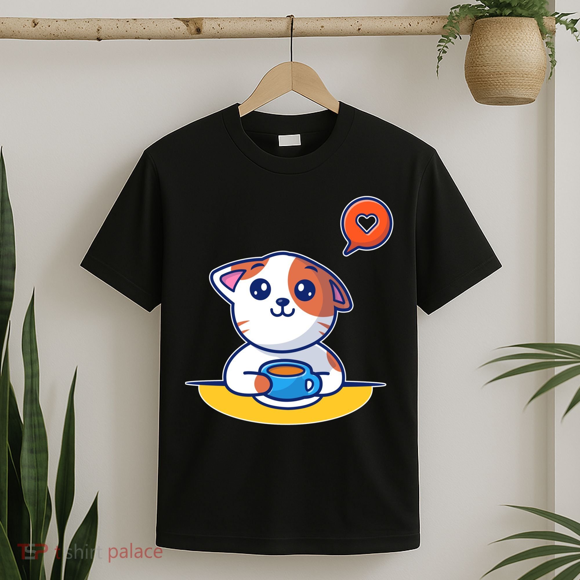 Coffee Cat Hollow Heart T-Shirt
