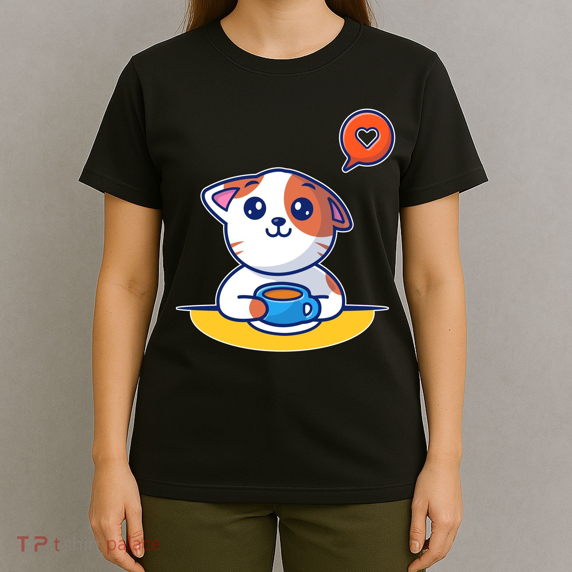 Coffee Cat Hollow Heart T-Shirt