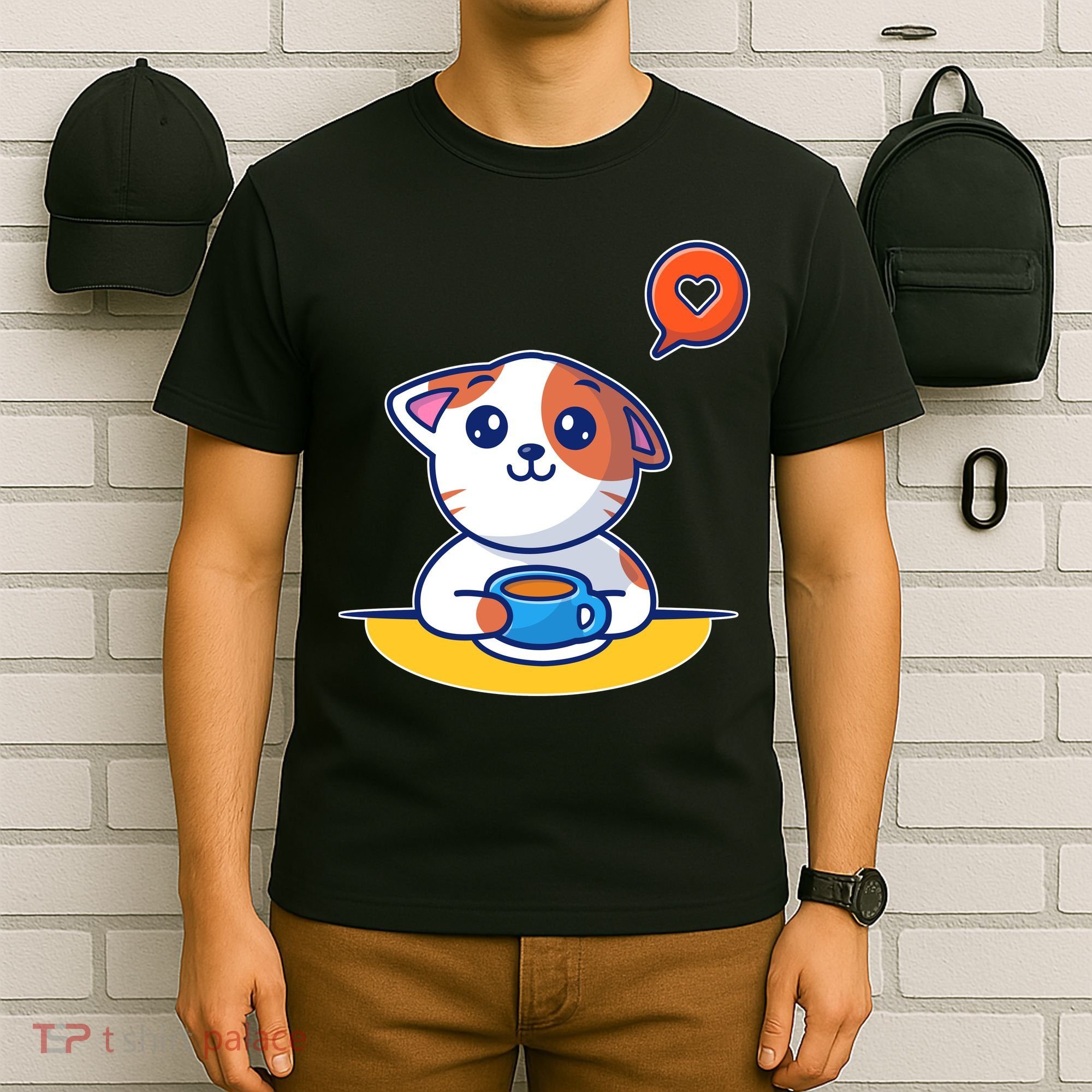 Coffee Cat Hollow Heart T-Shirt