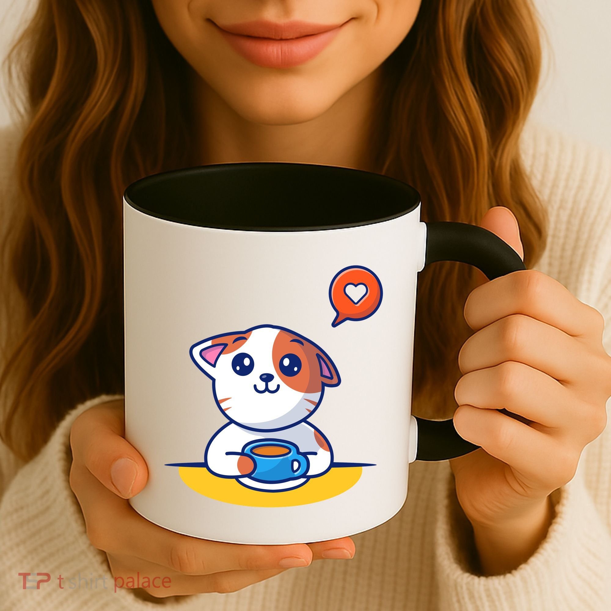 Coffee Cat Hollow Heart Coffee Mug