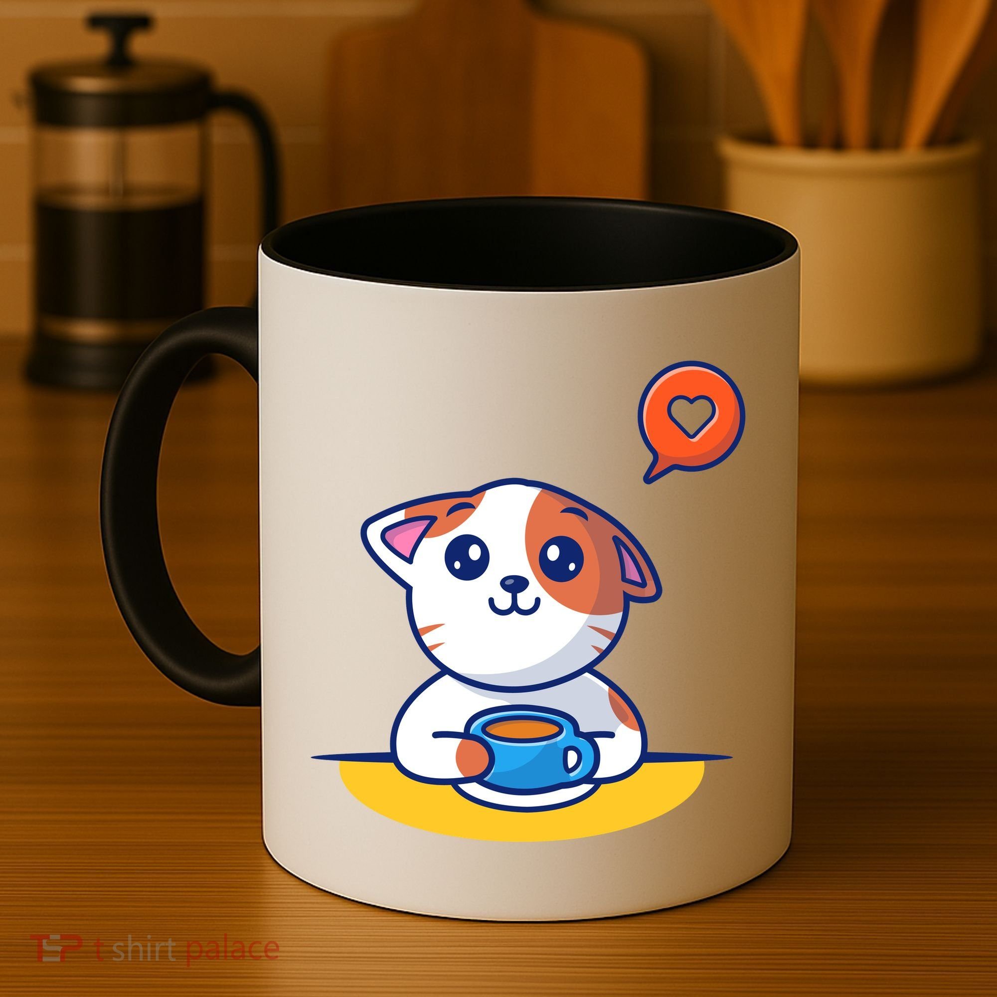 Coffee Cat Hollow Heart Coffee Mug