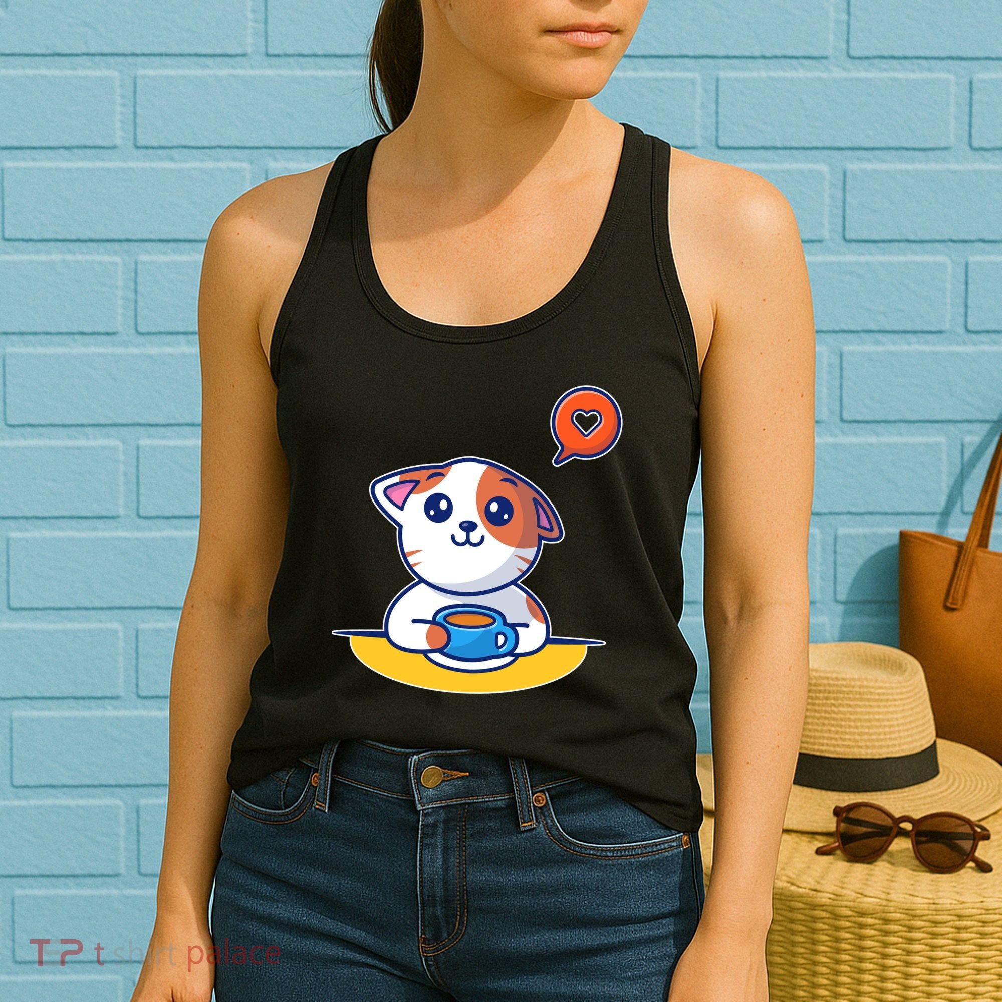 Coffee Cat Hollow Heart Women's Tank Top