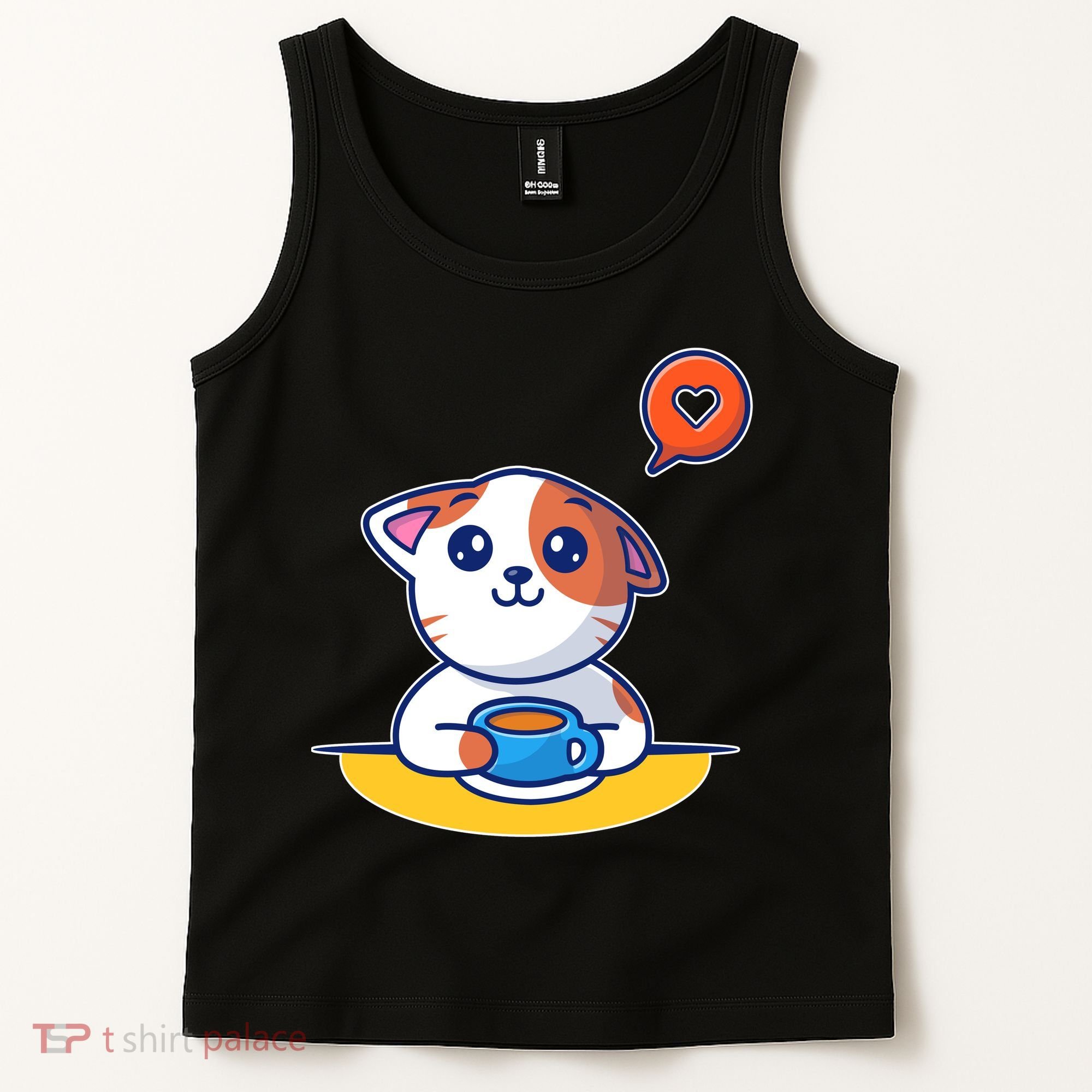Coffee Cat Hollow Heart Tank Top