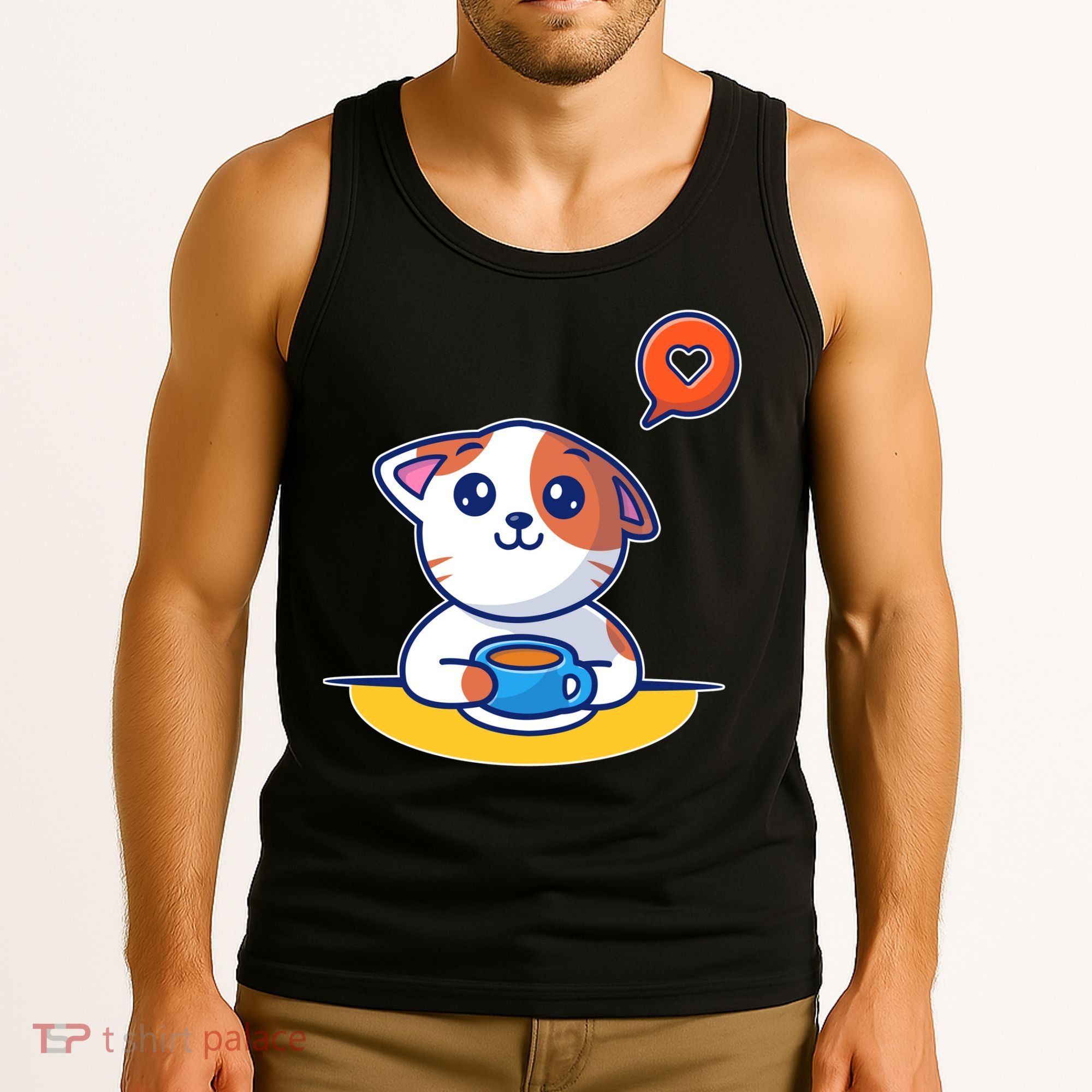 Coffee Cat Hollow Heart Tank Top