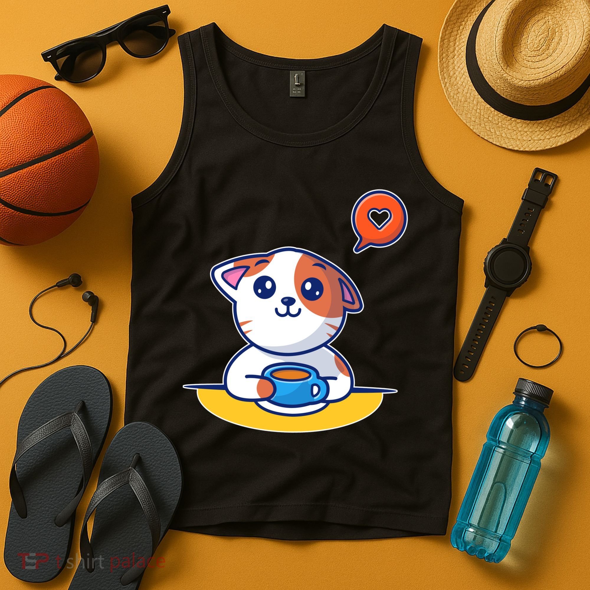 Coffee Cat Hollow Heart Tank Top