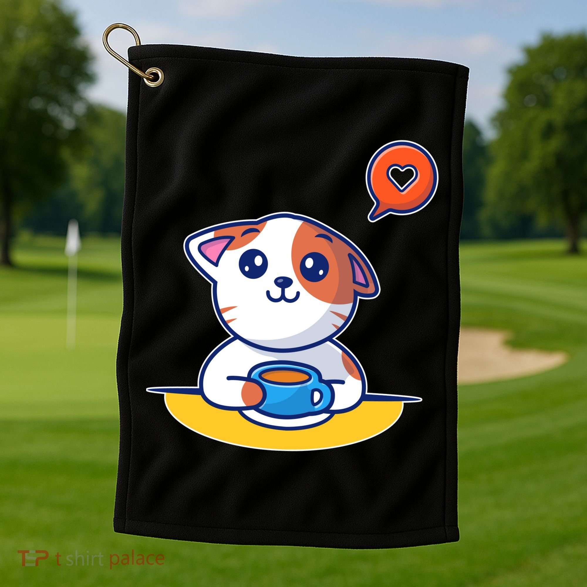 Coffee Cat Hollow Heart Golf Towel