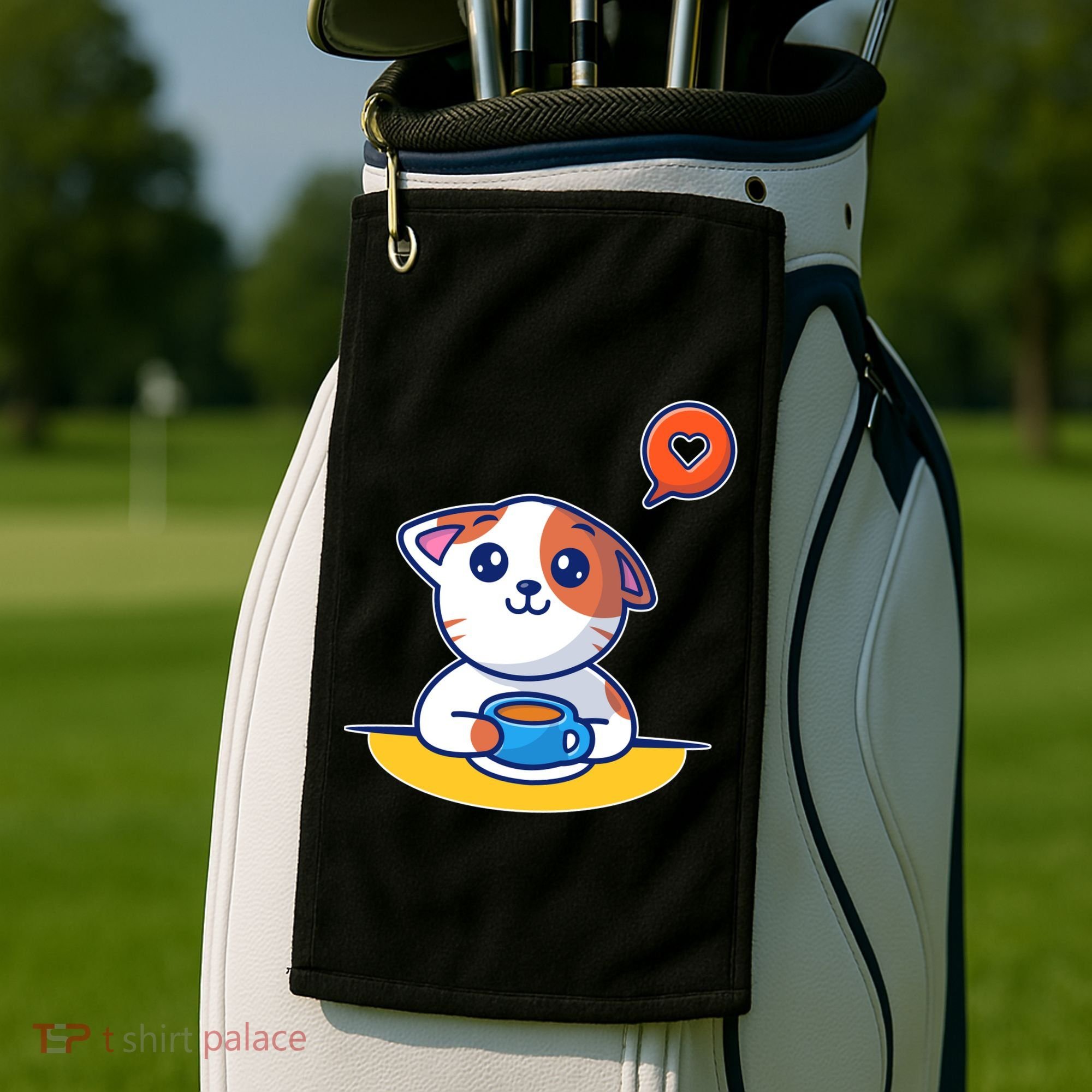 Coffee Cat Hollow Heart Golf Towel
