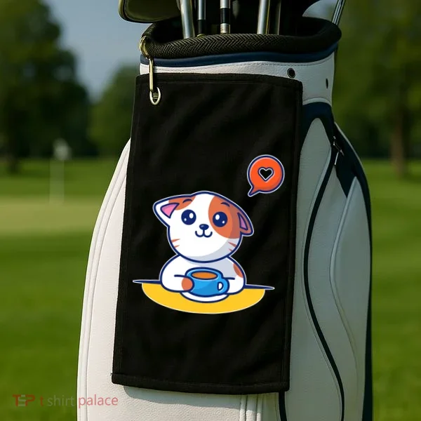 Coffee Cat Hollow Heart Golf Towel