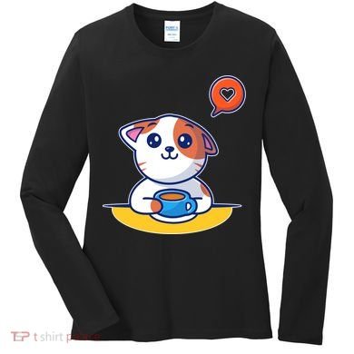 Coffee Cat Hollow Heart Women's Long Sleeve Shirt