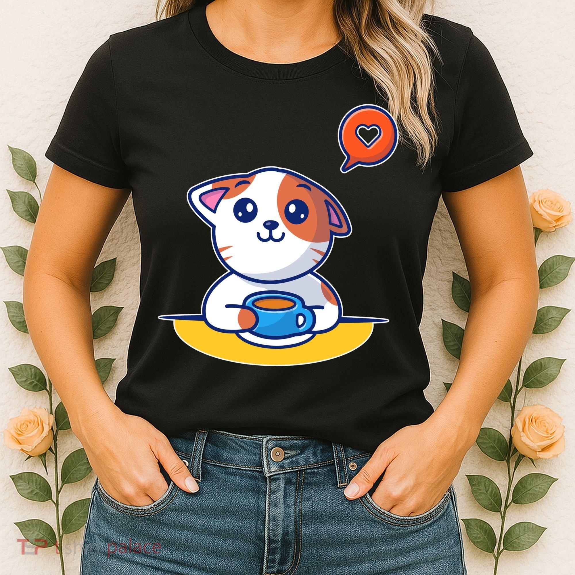 Coffee Cat Hollow Heart Women's T-Shirt