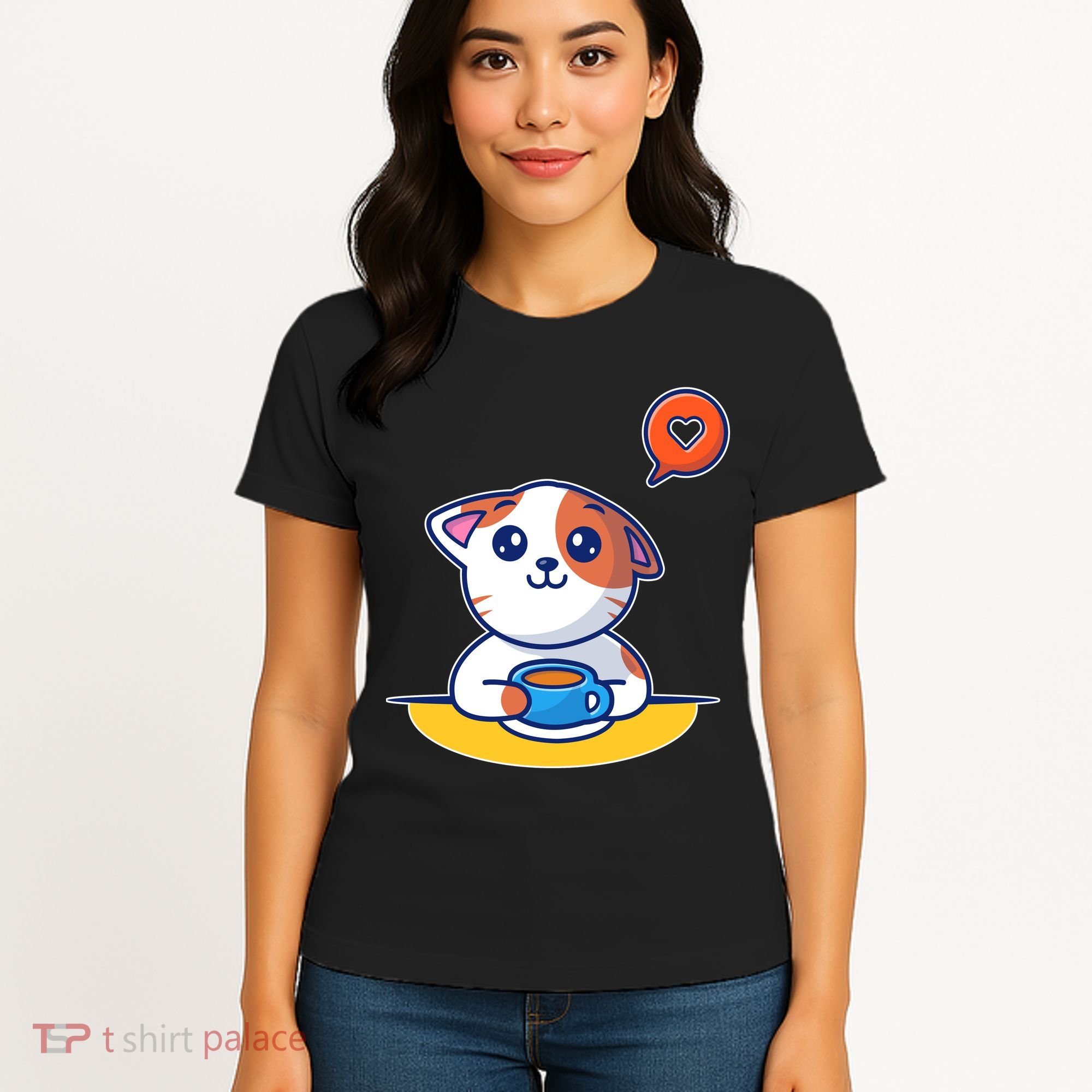 Coffee Cat Hollow Heart Women's T-Shirt