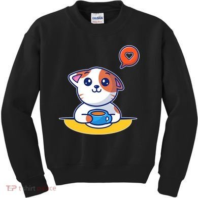 Coffee Cat Hollow Heart Kids Sweatshirt