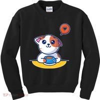 Coffee Cat Hollow Heart Kids Sweatshirt thumb 0