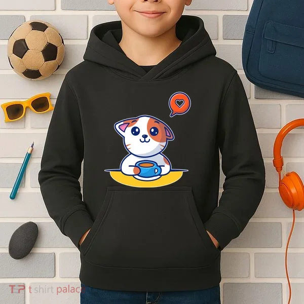 Coffee Cat Hollow Heart Kids Hoodie