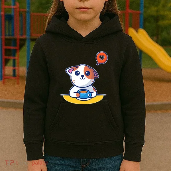 Coffee Cat Hollow Heart Kids Hoodie
