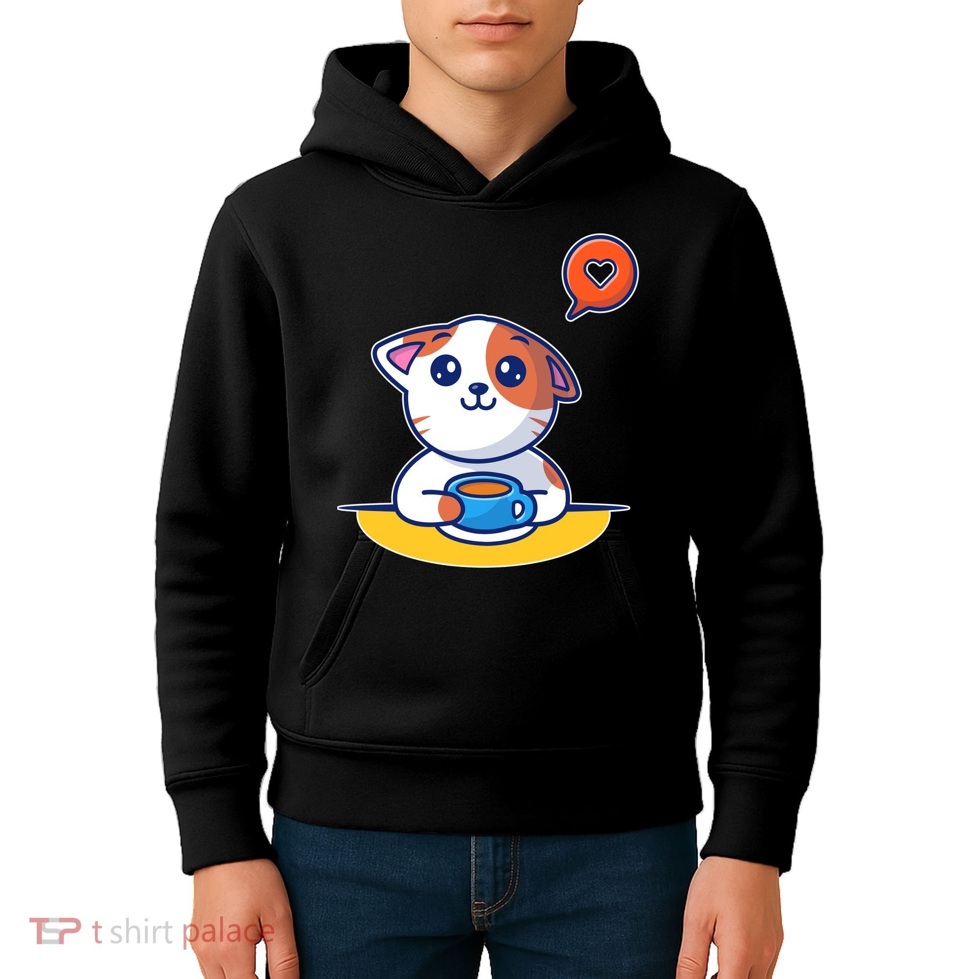 Coffee Cat Hollow Heart Kids Hoodie
