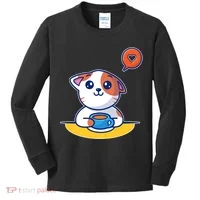 Coffee Cat Hollow Heart Kids Long Sleeve Shirt thumb 0