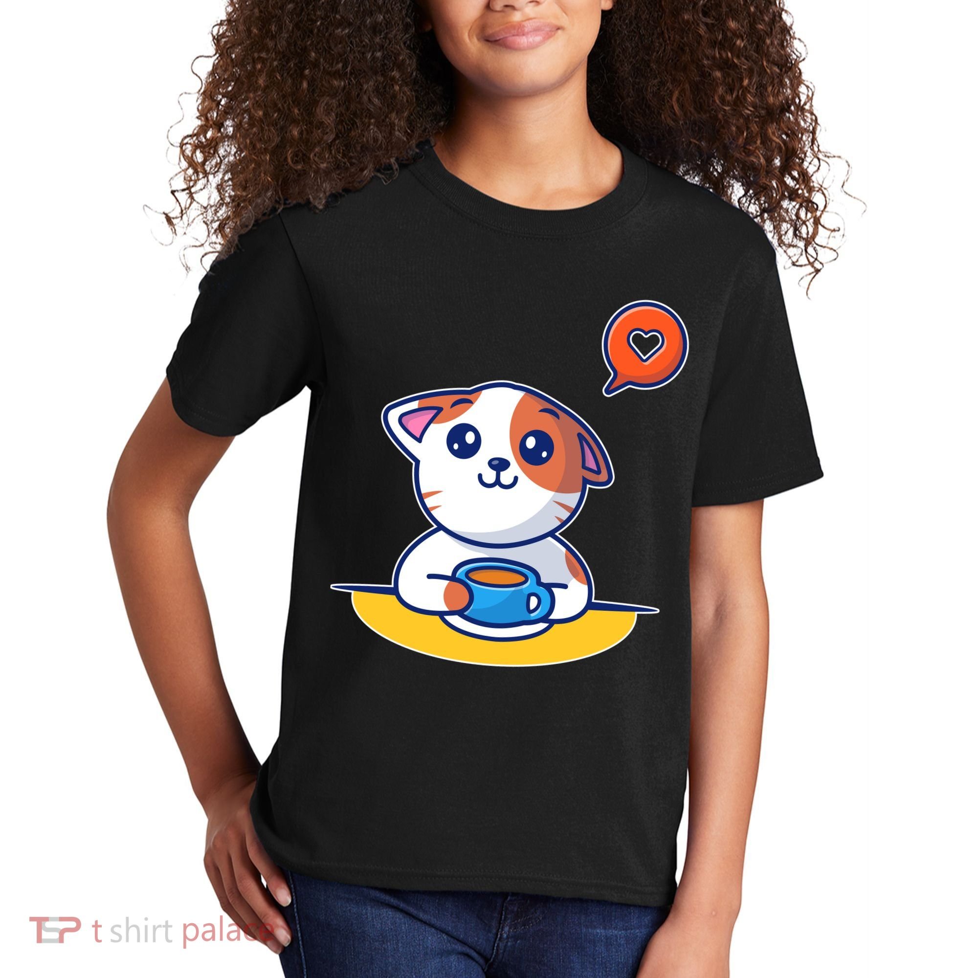 Coffee Cat Hollow Heart Kids T-Shirt