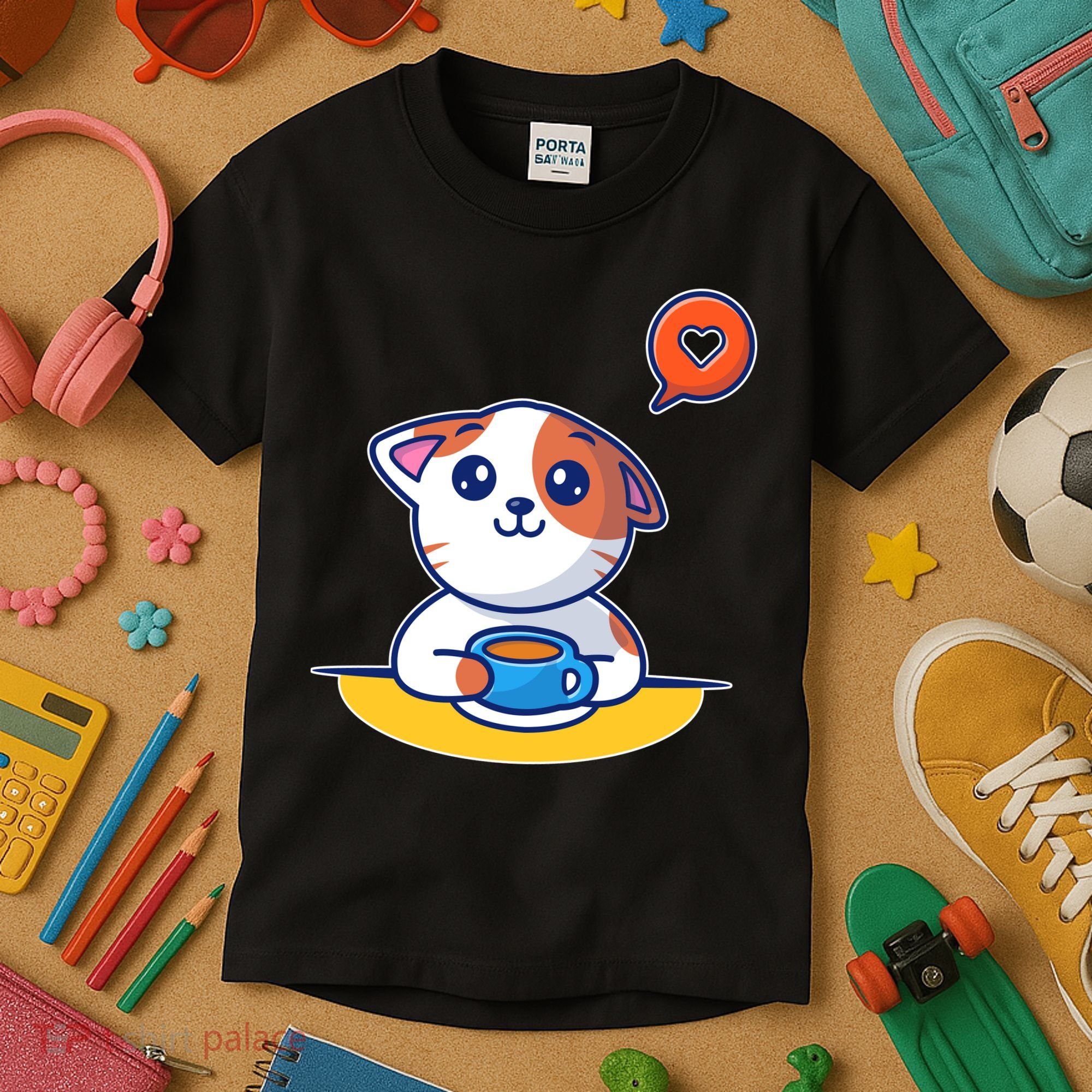 Coffee Cat Hollow Heart Kids T-Shirt