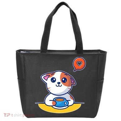 Coffee Cat Hollow Heart Tote Bag