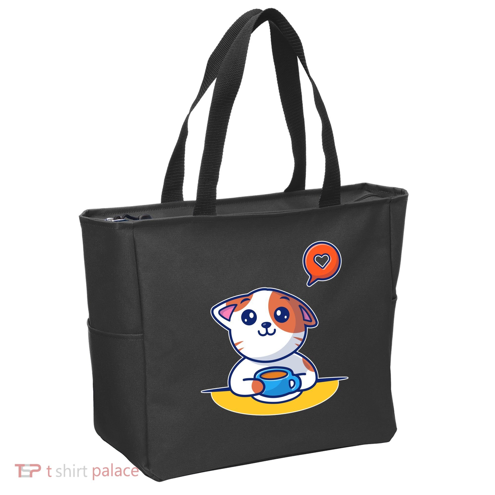 Coffee Cat Hollow Heart Tote Bag