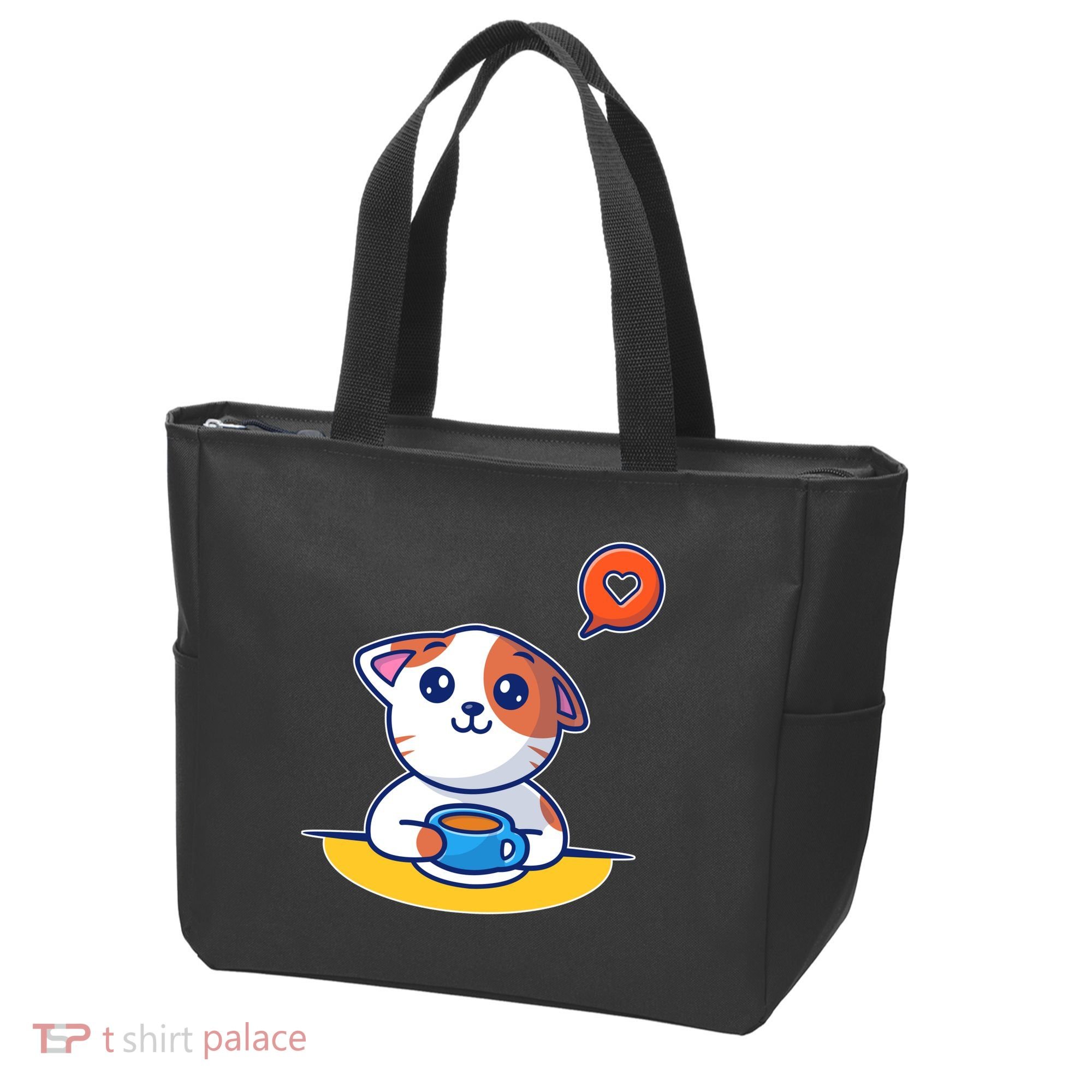 Coffee Cat Hollow Heart Tote Bag