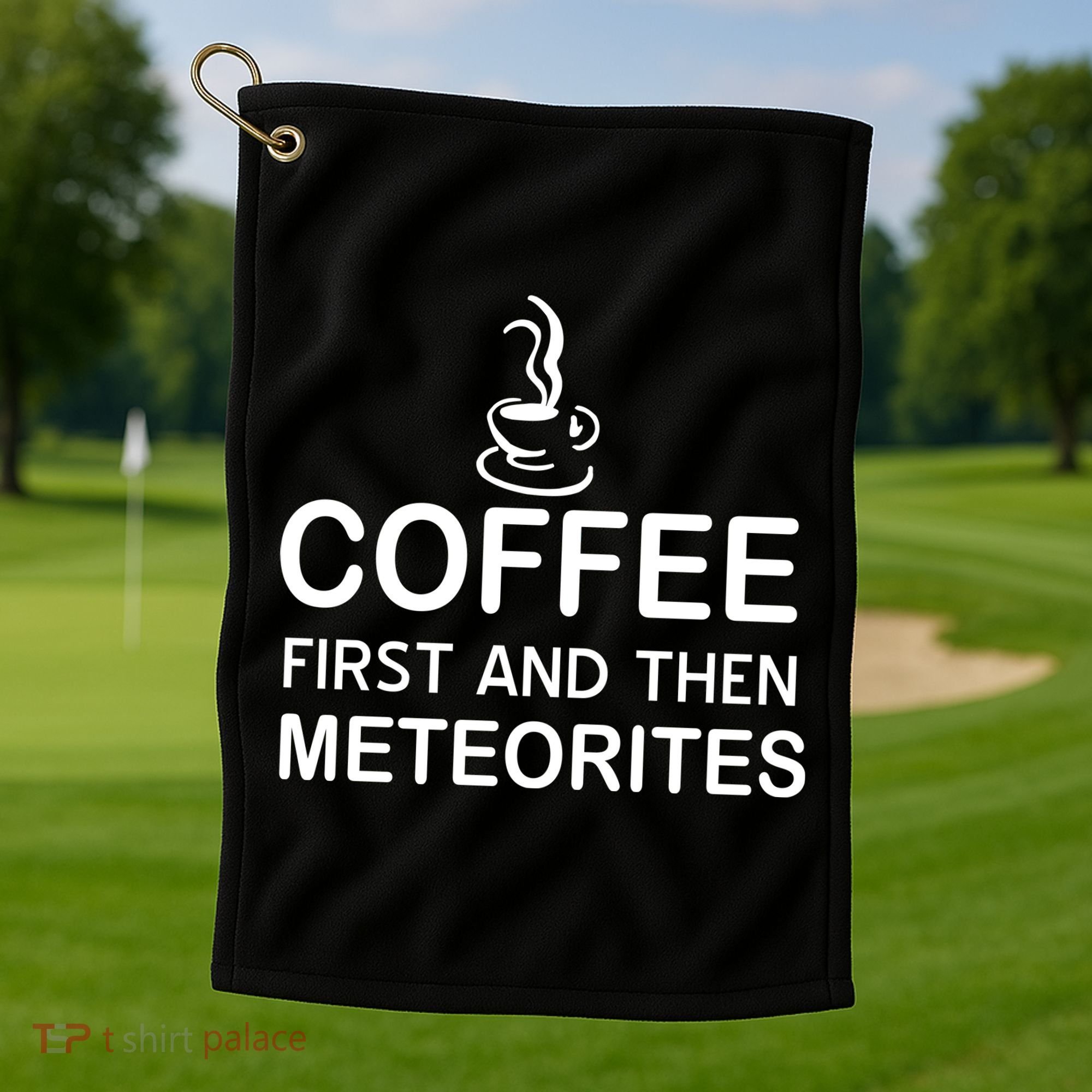 Coffee First And Then Meteorites Golf Towel