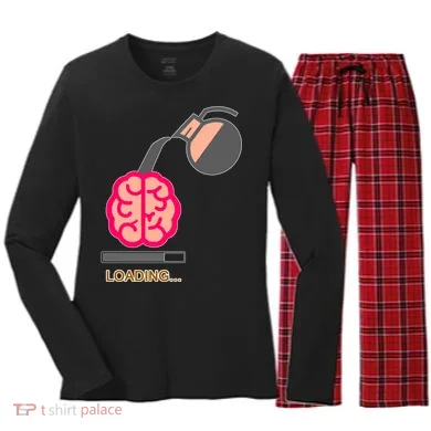 Coffee Loading Brain Women's Long Sleeve Flannel Pajama Set