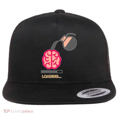 Coffee Loading Brain Flat Bill Trucker Hat