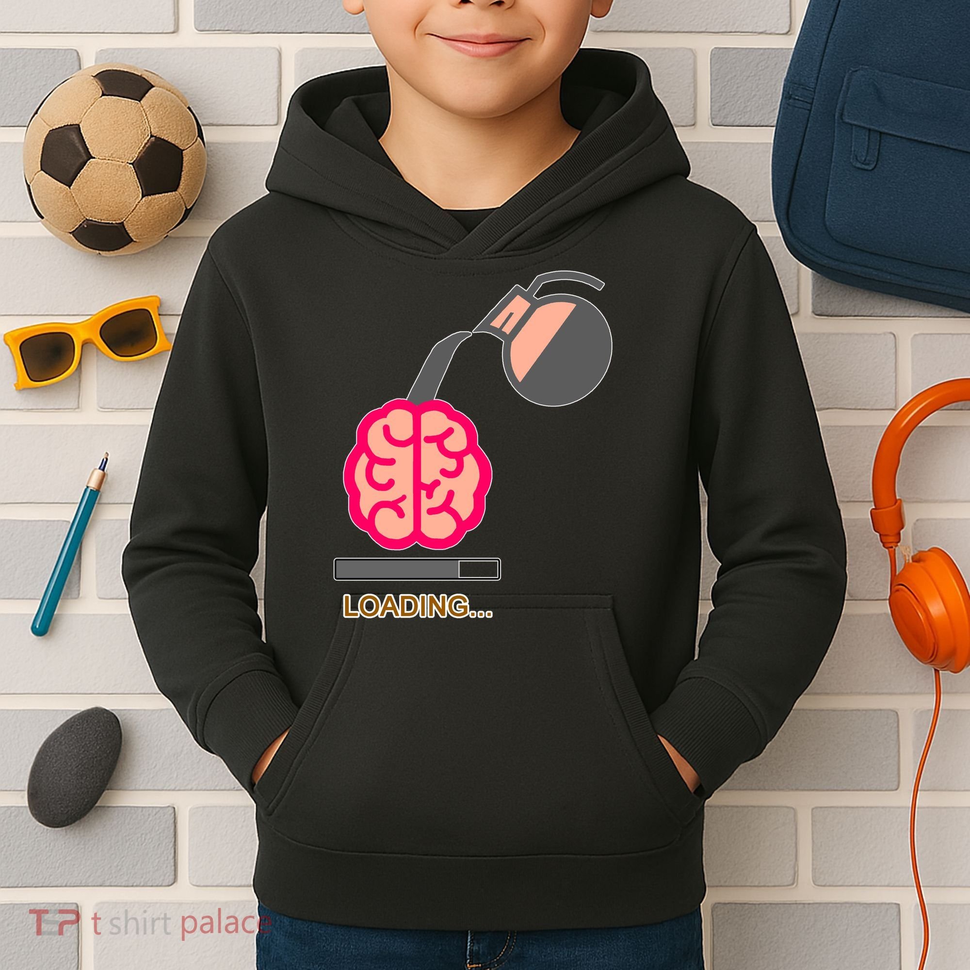 Coffee Loading Brain Kids Hoodie