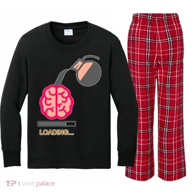 Coffee Loading Brain Kids Long Sleeve Plaid Pajama Set