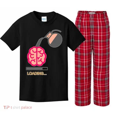 Coffee Loading Brain Kids Plaid Pajama Set