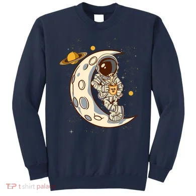 Coffee Loving Space Astronaut Moon Crest Sweatshirt