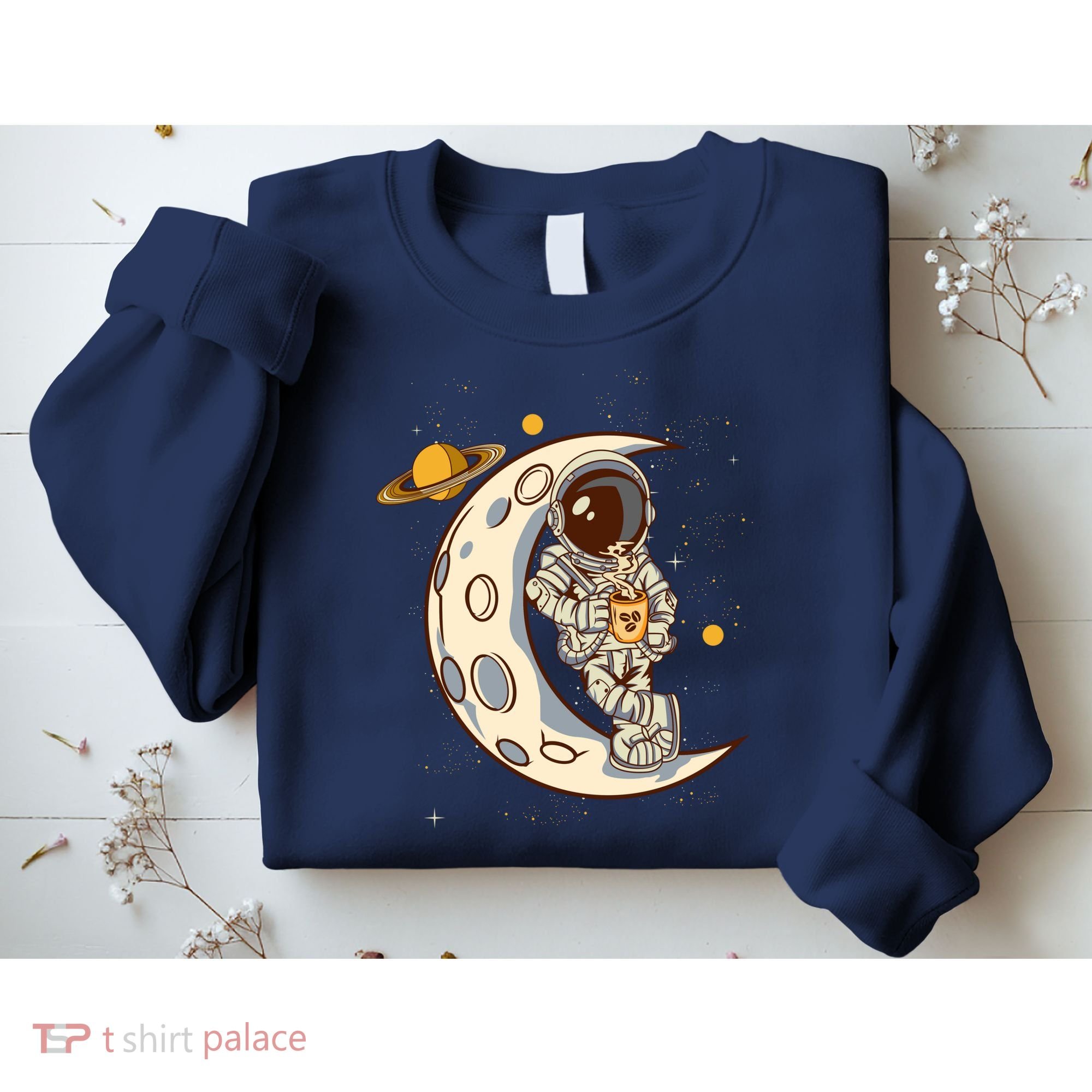Coffee Loving Space Astronaut Moon Crest Sweatshirt
