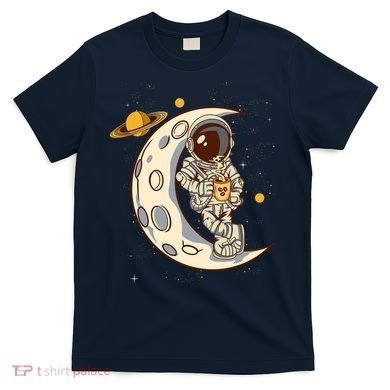 Coffee Loving Space Astronaut Moon Crest T-Shirt