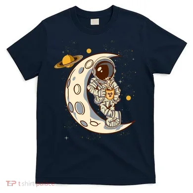 Coffee Loving Space Astronaut Moon Crest T-Shirt