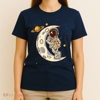 Coffee Loving Space Astronaut Moon Crest T-Shirt thumb 4