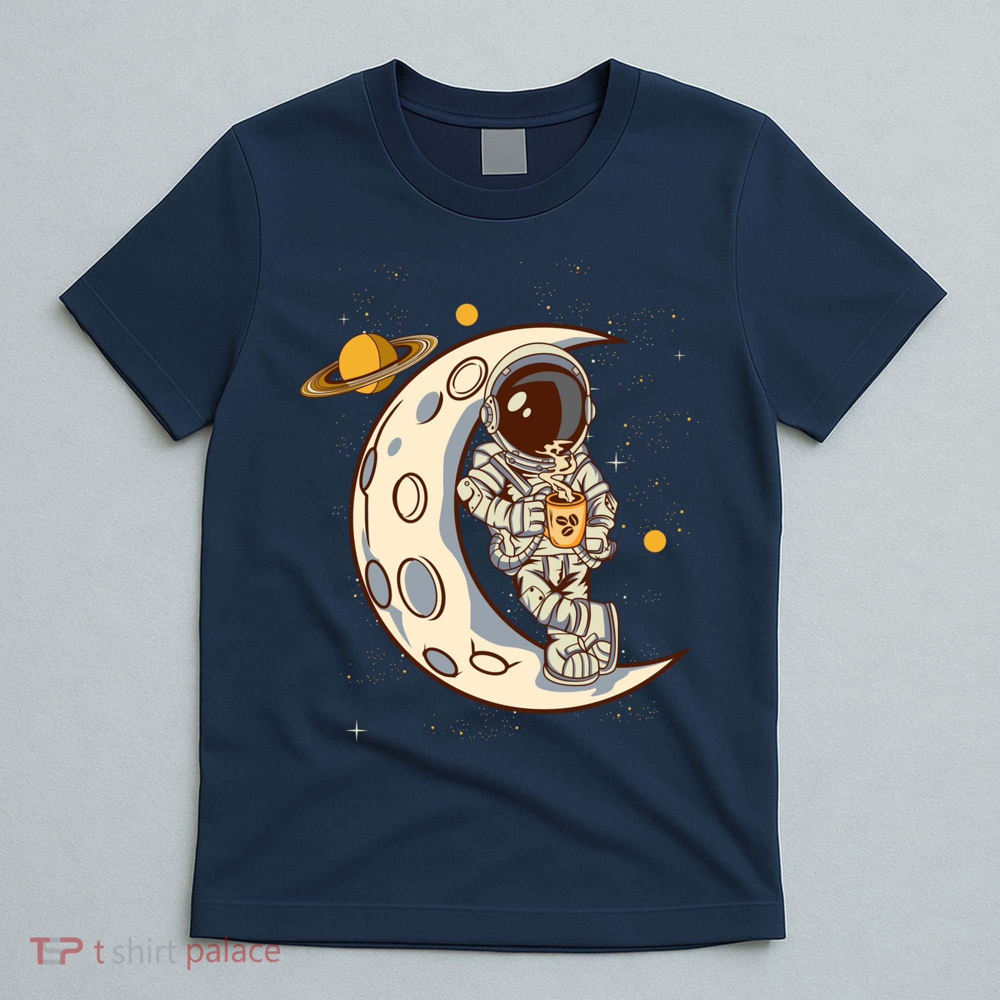 Coffee Loving Space Astronaut Moon Crest T-Shirt