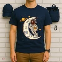Coffee Loving Space Astronaut Moon Crest T-Shirt thumb 6