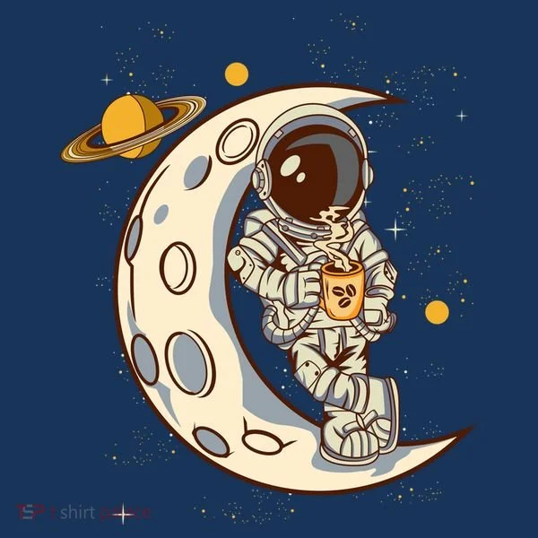 Coffee Loving Space Astronaut Moon Crest Bucket Hat