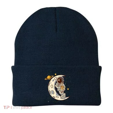 Coffee Loving Space Astronaut Moon Crest Beanie